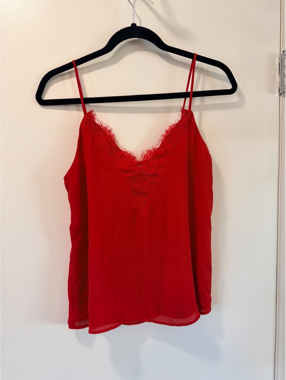 Socialite Red Lace Trim Cami Tank Top XS Adjustable Straps Layering Blouse